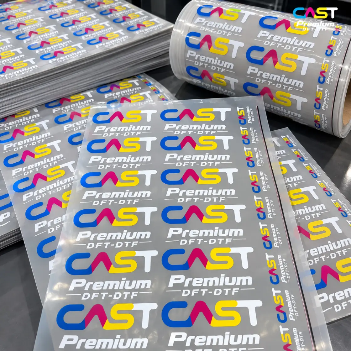 แผ่นและม้วนฟิล์ม DTF พิมพ์โลโก้ CAST Premium สีสดคมชัด